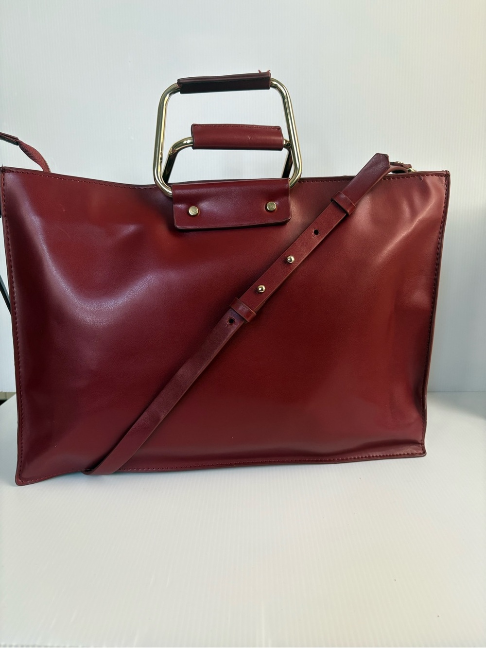 Zara Trafaluc large faux leather city/briefcase tote bag Burgundy